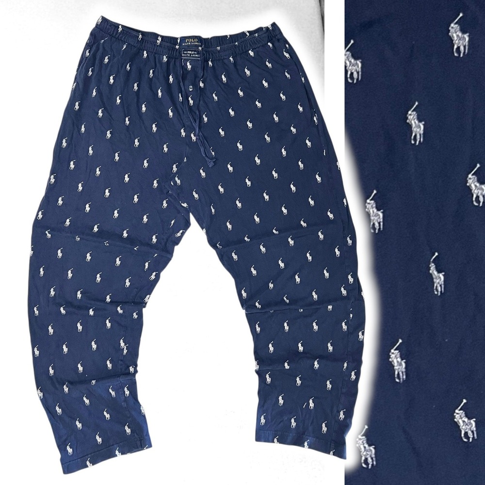 Polo Ralph Lauren Men's XL Pajama Pants Navy Blue Pony Print Sleepwear‎ All Over